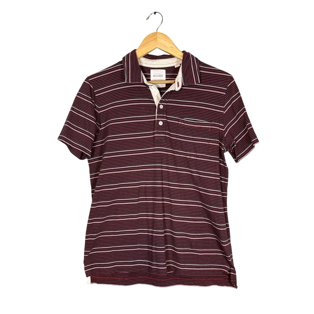 Billy Reid Brown Red Polo Mens Medium Red Striped Short Sleeve Preppy Cotton